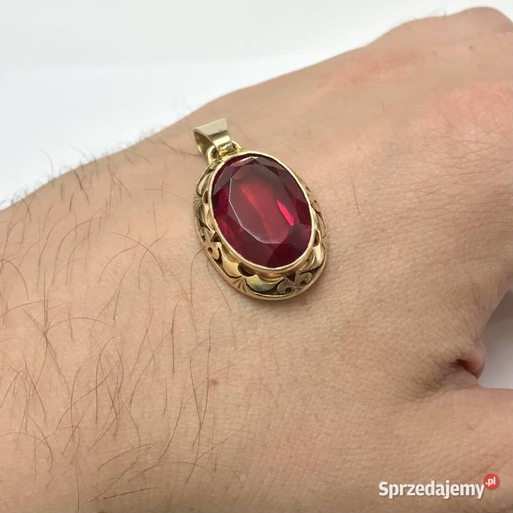 Złoty WISIOREK z rubinem 585 14K cudowny WIELKI Warszawa
