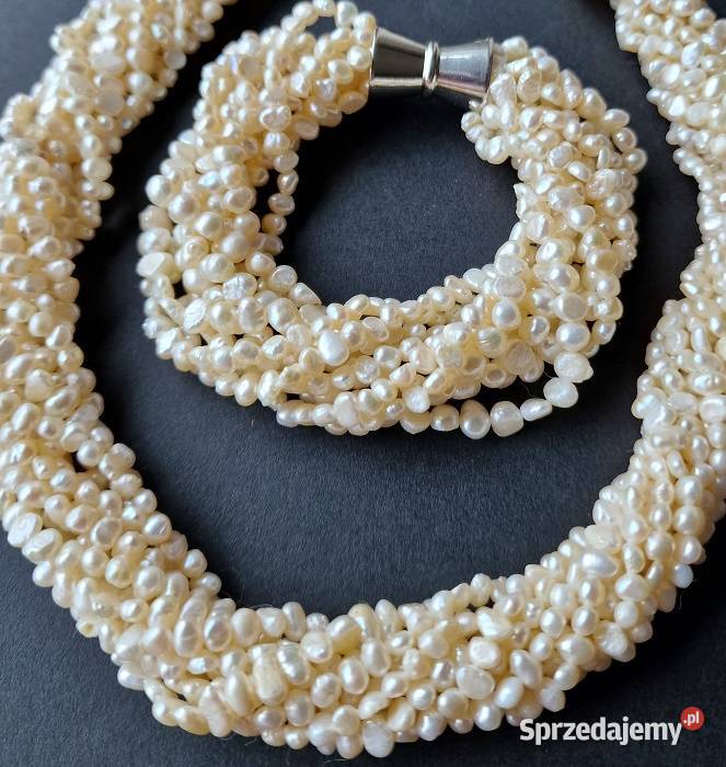 BIAŁE BAROKOWE PERŁY NATURALNE NASZYJNIK I