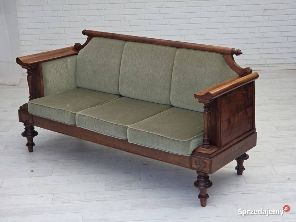 Duńska sofa lata 30 XX w welur drewno jesionowe wielkopolskie Poznań