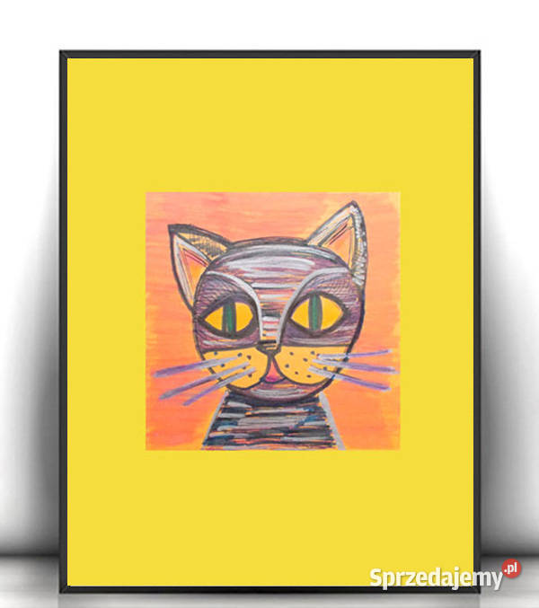 żółty obraz z kotkiem mały kot rysunek A4 kot Gdynia