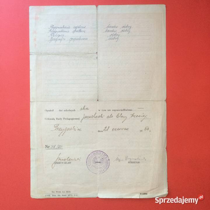 1744 Świadectwo Liceum Rolniczego Tchórzewski Szczecin