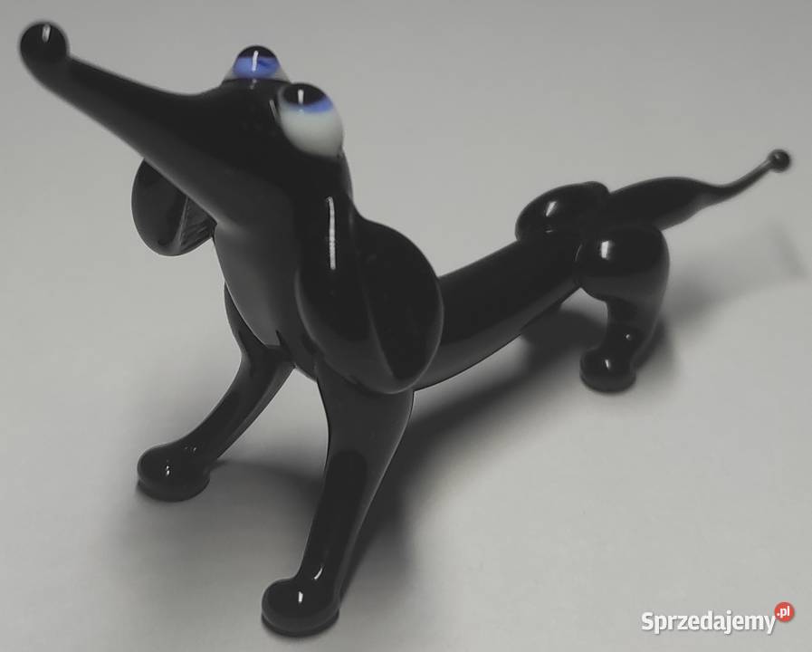 Szklany jamnik pies ze szkła czarny szkło Warszawa