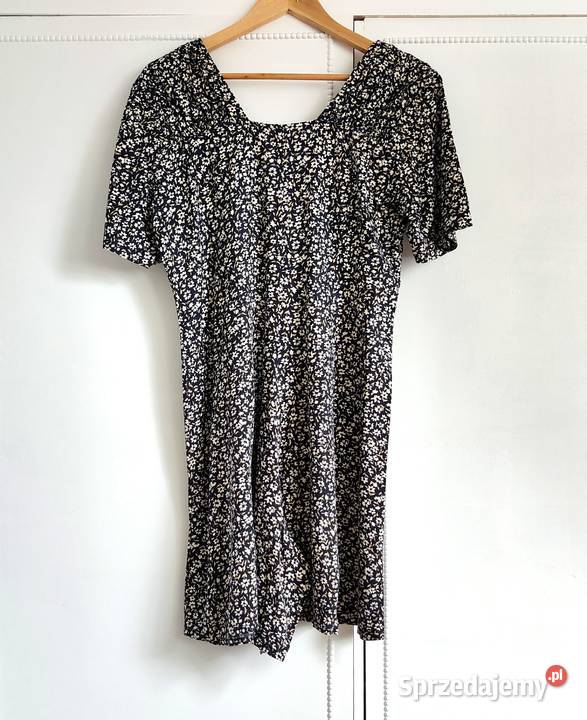 Kombinezon vintage L 40 łączka kwiaty granatowy