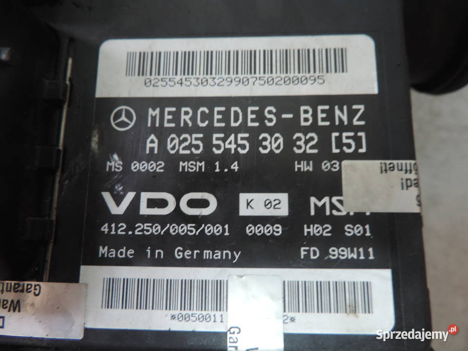 KOMPUTER MERCEDES A W168 14 82 A0255453032 Rok produkcji 2000