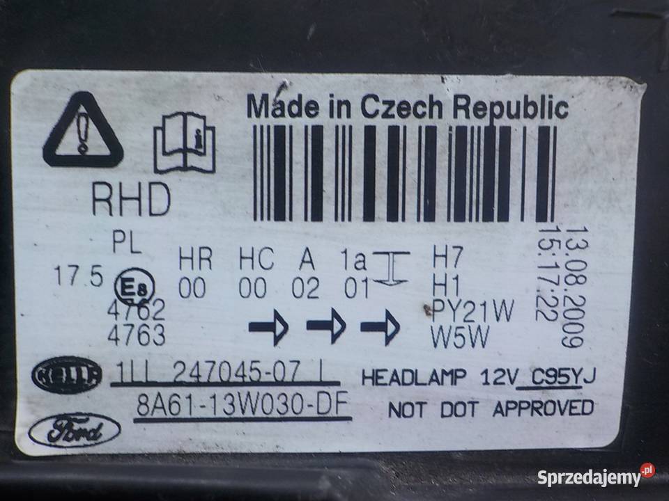FORD FIESTA MK7 125 B 09r lampa lewa przod Suków