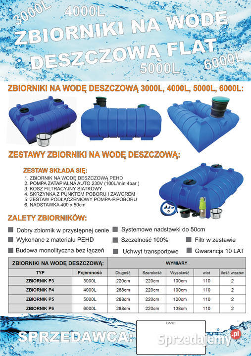Zbiornik na wodę deszczową 6000L FLAT z Pompą Dzierżoniów