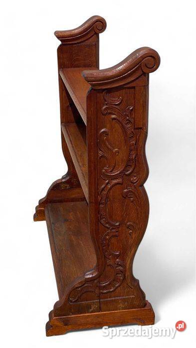 Stary rzeźbiony regał dębowy stojący 3 poziomy Gryfice