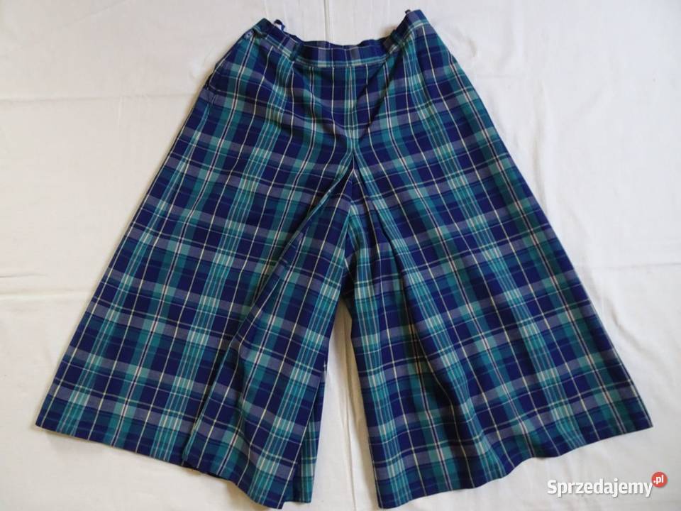 Spódnicospodnie wygodne 40 Krata z Wełna Vintage niebieski Nowy Sącz