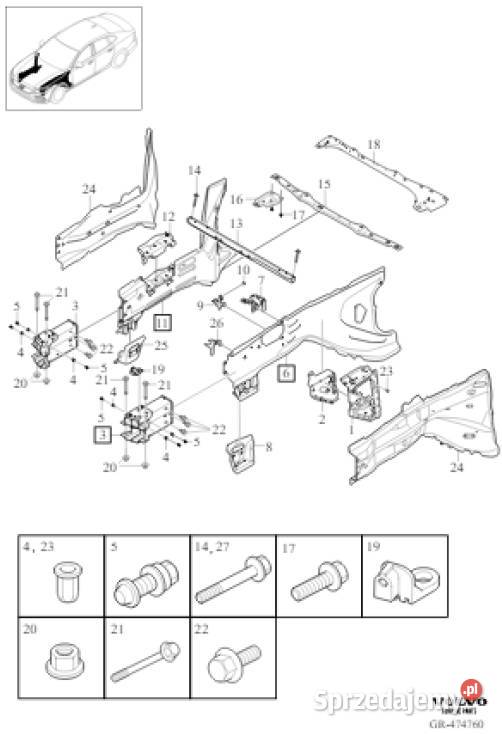 VOLVO S90 V90 II mocowanie uchwyt lewej lampy