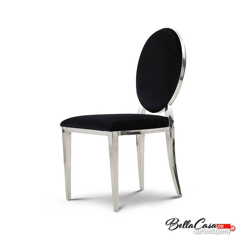 Krzesło Ludwik styl glamour czarne tapicerowane stół ława