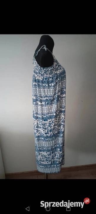 Wzorzysta długa na szelkach sukienka unikatowa Kwiatki podkarpackie Krosno