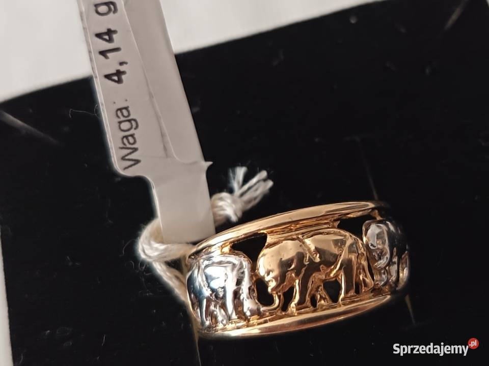 Złoty piękny pierścionek słonie sprzedam