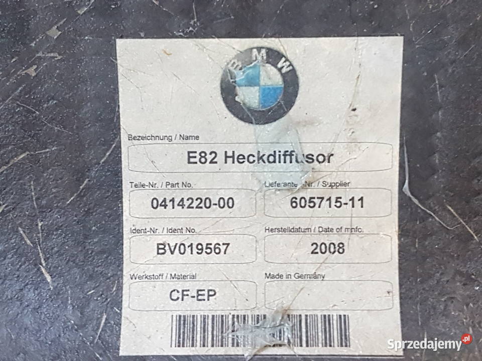 BMW 1 E82 DYFUZOR DOKLADKA SPOJLER ZDERZAKA Rok produkcji 2009 sprzedam