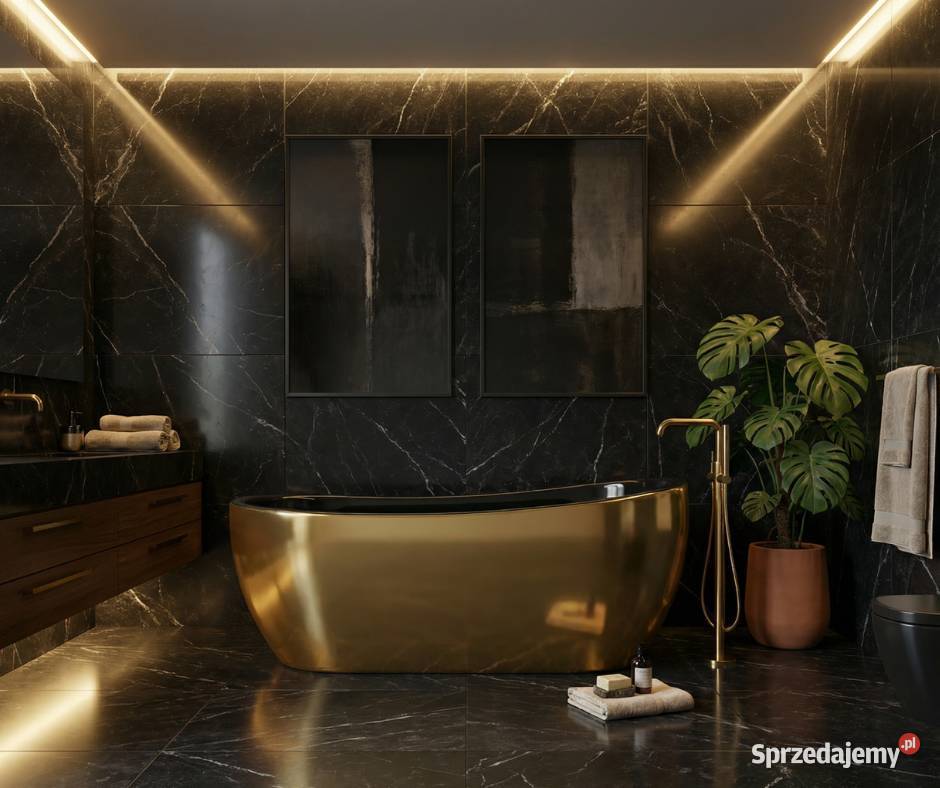 Wanna Wolnostojąca Melania Złoto Czerń połysk Wanny Poznań