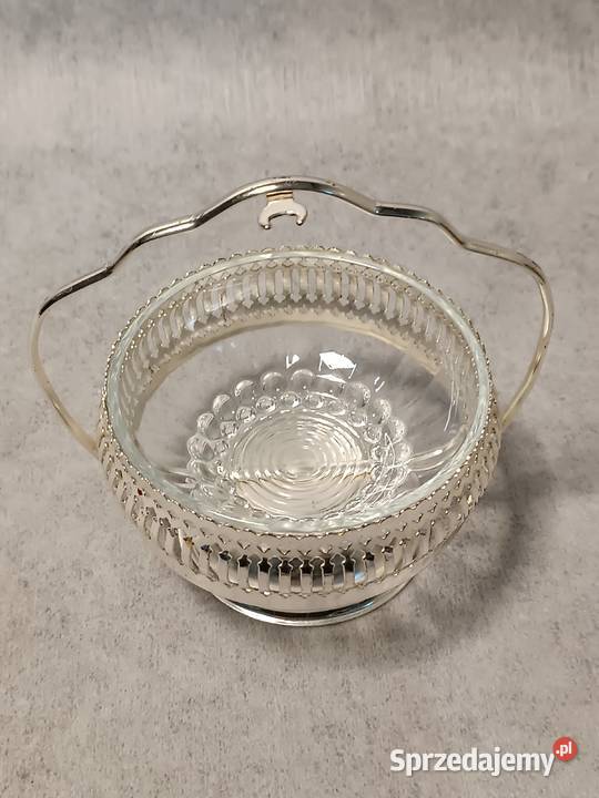 Vintage Szklana Cukiernica w koszyku Porcelana i szkło Dobrzany sprzedam