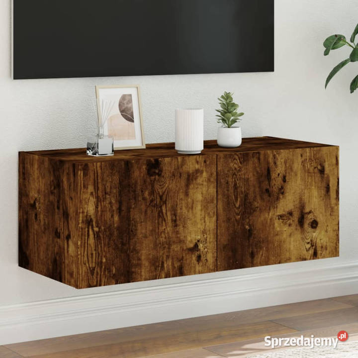 Ścienna szafka TV z LED przydymiony dąb 80x35x31 Warszawa