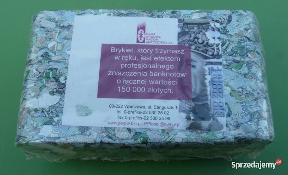 Brykiet z banknotów 100 zniszczone 150000