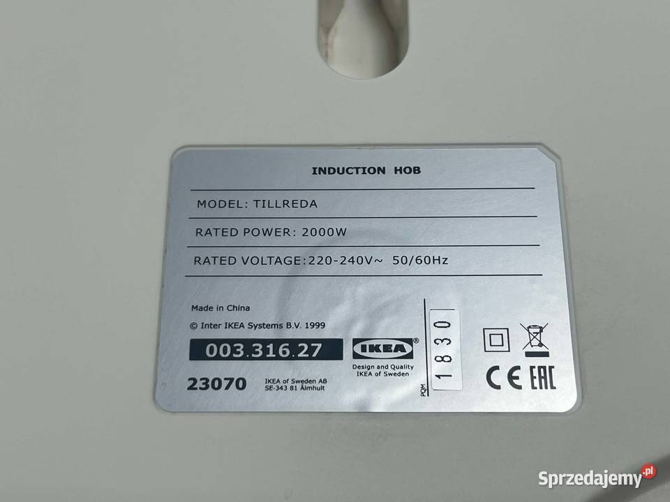 Kuchenka Indukcyjna IKEA TILLREDA 2000W Elbląg