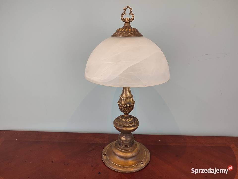 Piękna mosiężna lampa z mlecznym zdobionym Antyki łódzkie Łódź