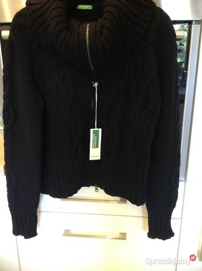 Czarny Sweter Wełniany Damski BENETTON M NOWY Nowa Sól
