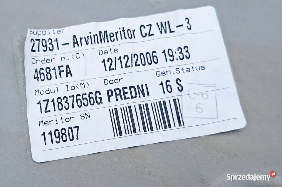 SKODA OCTAVIA II PODNOŚNIK SZYBY PRAWY PRZÓD osobowe Mechanizmy opuszczania szyb Motoryzacja Radom