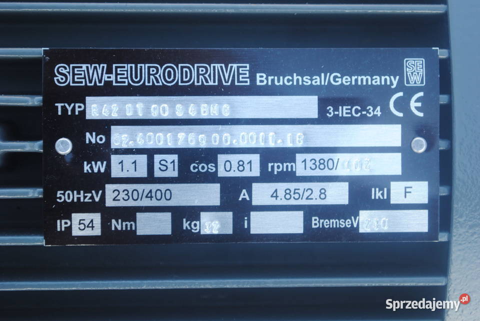 Motoreduktor 11kw 102obr z hamulcem SEW Kargowa
