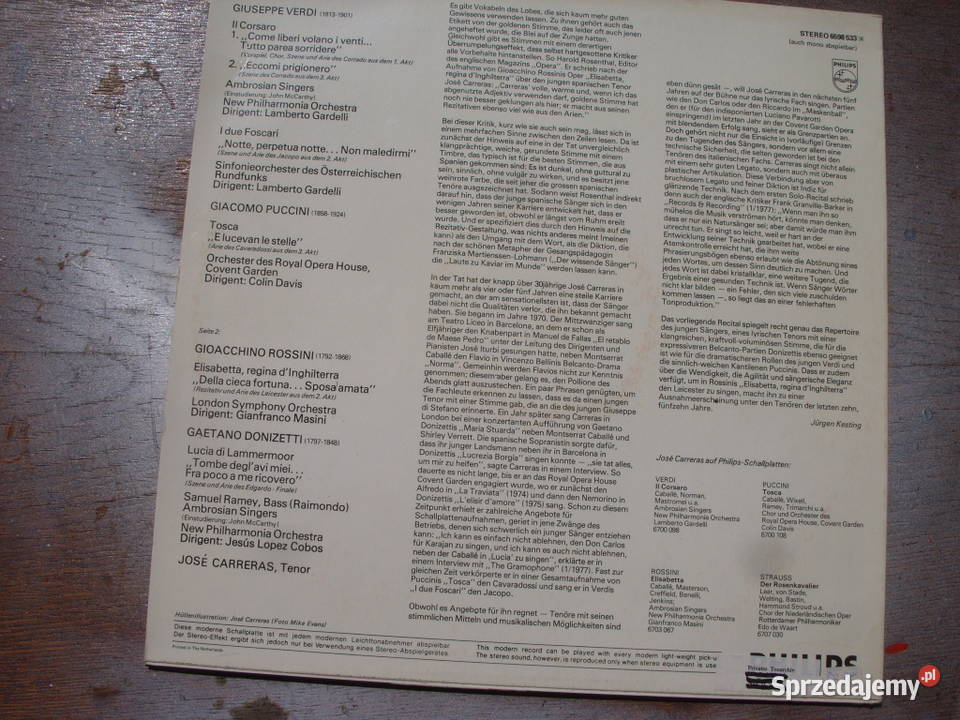 Klasyka LP JOSE CARRERACSING OPERNARIEN 1976 klasyczna Wołów