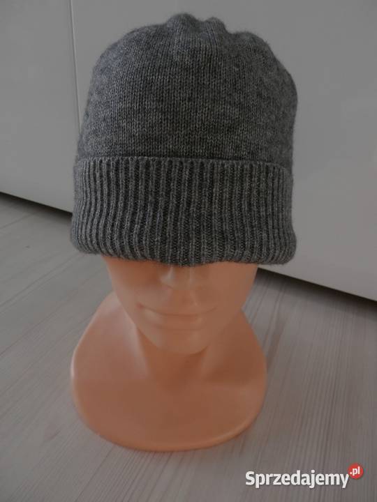 Czapka Męska Wełniana Wełna Wiskoza Szara Beanie Łomża