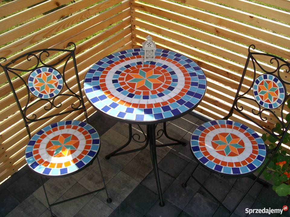zestaw balkonowy stół2 krzesła mozaika taras Bosutów