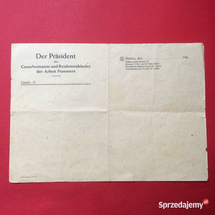 1232 Dokument Niemiecki Kurt Rauprich Szczecin