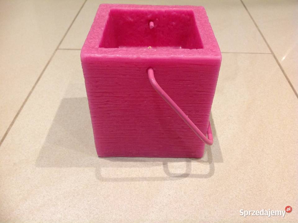 Duża Świeca Kwadratowa Różowa Lampion Zapachowa Świece Nowa Sól