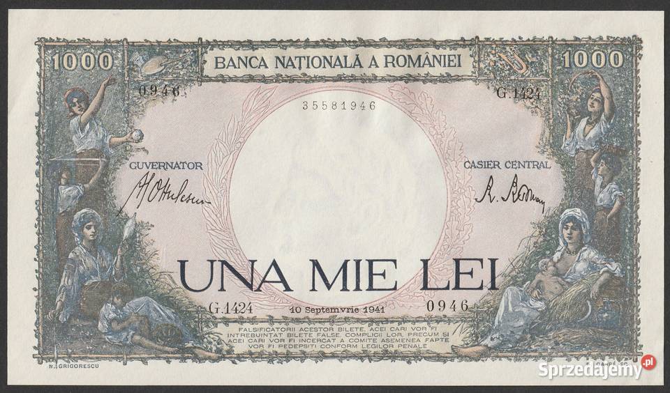 RUMUNIA 1000 LEI 1941 G14 STAN BANKOWY UNC Łódź