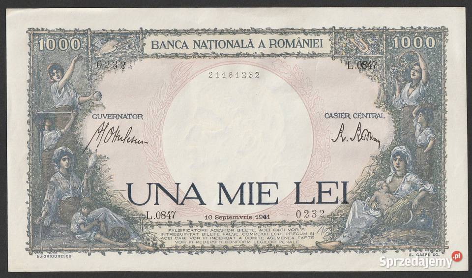 Rumunia 1000 lei 1941 stan bankowy UNC Łódź sprzedam