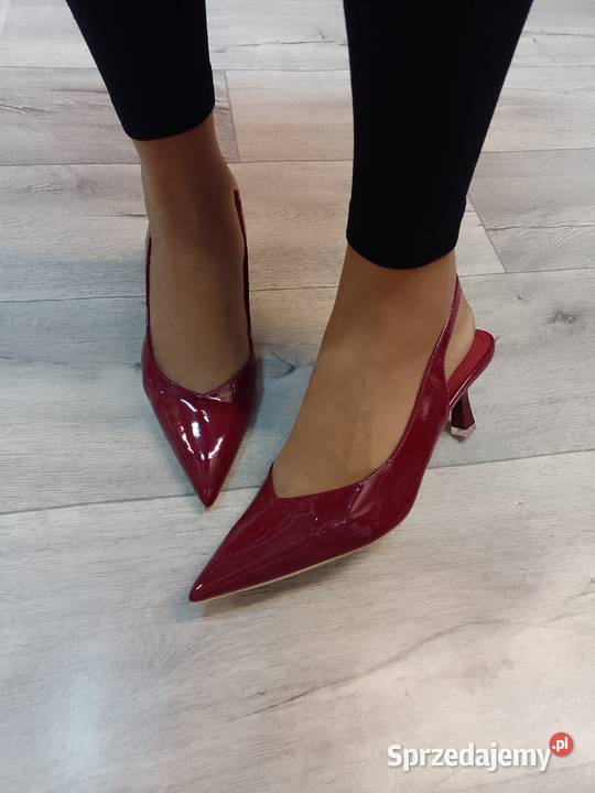 3940 Bordowe czerwone czółenka wieczorowe z