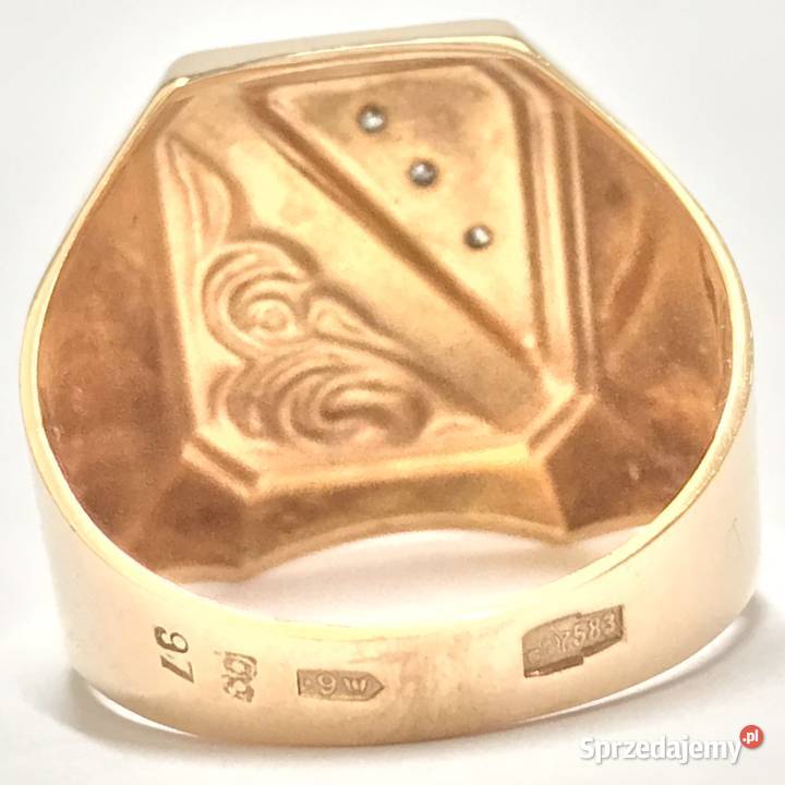 Złoty sygnet 585 14K Retro z diamentami 01ct Art Warszawa