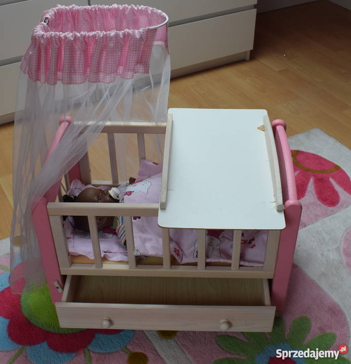 Drewniane łóżeczko kołyska z baldachimem lali śląskie Knurów