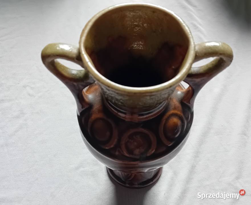 Ceramiczny szkliwiony wazon amfora z okresu PRL Koźminek