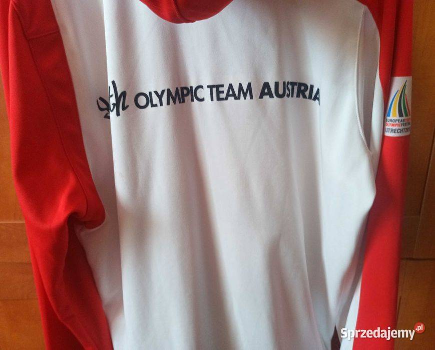 Bluza sportowa z kapturem damska biało czerwona Inny materiał Łask
