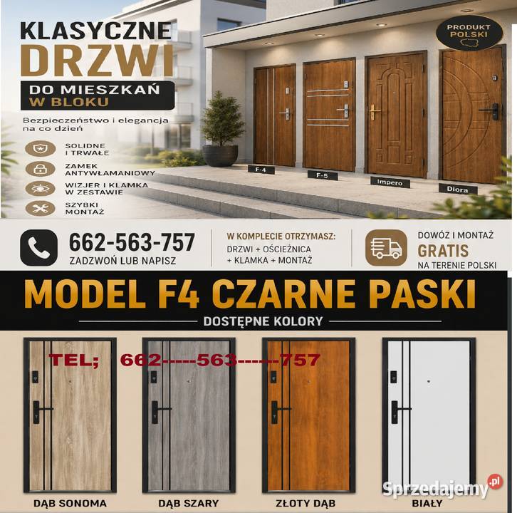 Drzwi wejściowe akustyczne ZEWNĘTRZNE Z montażem