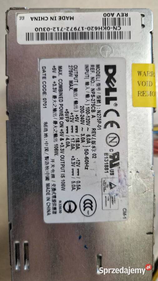 Zasilacz do komputera mały dell 275W Kielce sprzedam