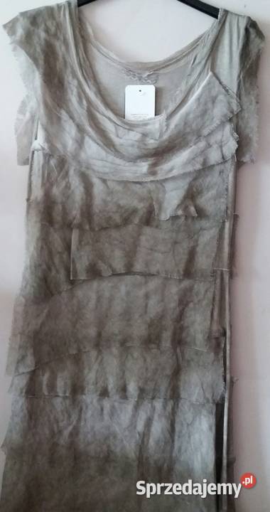 Sukienka mini jedwab naturalny falbany 3 kolory szary/srebrny Spódnice i sukienki Spódnice i sukienki