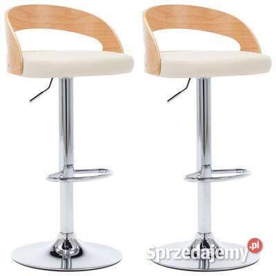 vidaXL Stołki barowe 2 kremowe ekoskóra i gięte sprzedam