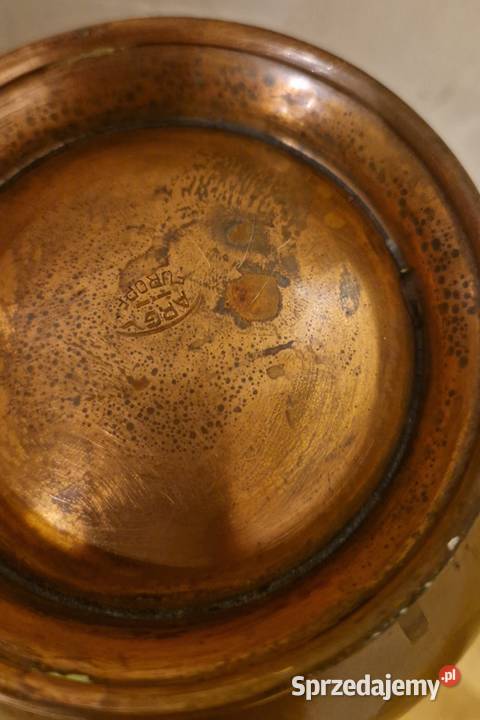 Stary miedziany DZBANEK z drewnianymi uchwytem Lublin