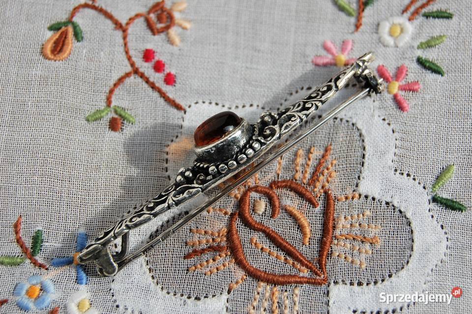 Stara broszka wiktoriańska bursztyn bałtycki