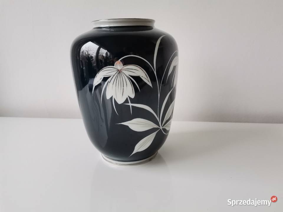 Stary kobaltowy wazon Spechtsbrunn Niemcy 1960 Porcelana i szkło śląskie