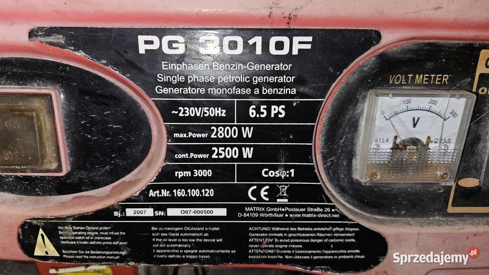 Agregat prądotwórczy Matrix PG3010F 28 kW 2800 W Rzeszów