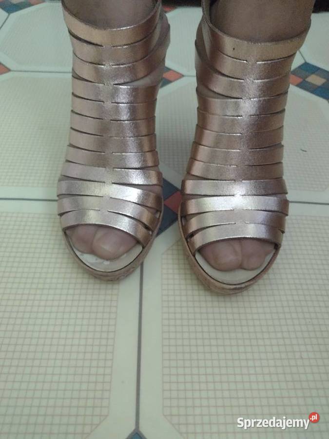38 Włoskie skórzane sandałki koturny letnie Kraków