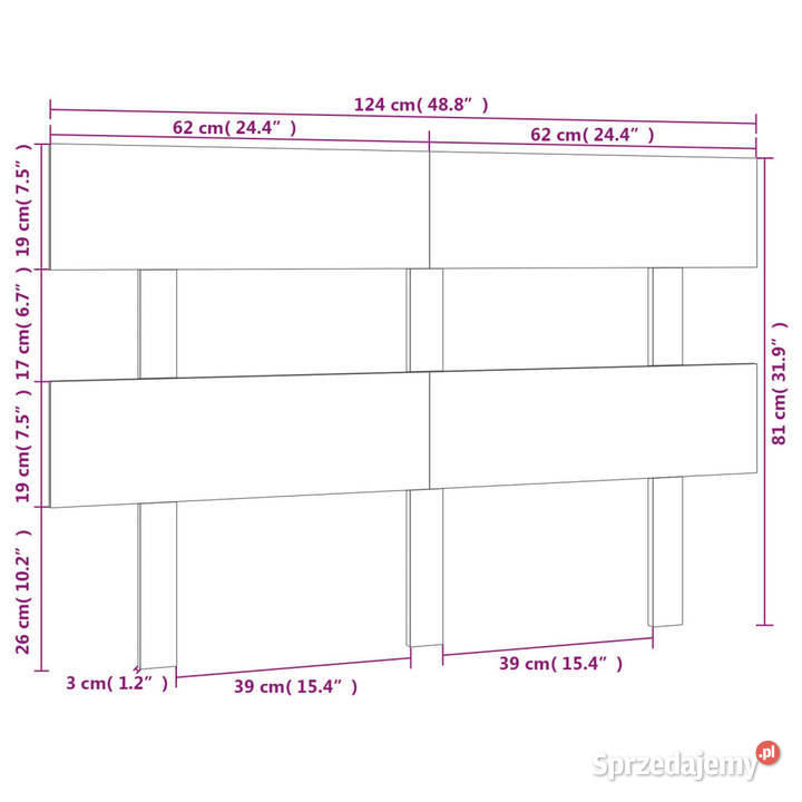 Wezgłowie łóżka 124x3x81 lite drewno sosnowe sprzedam