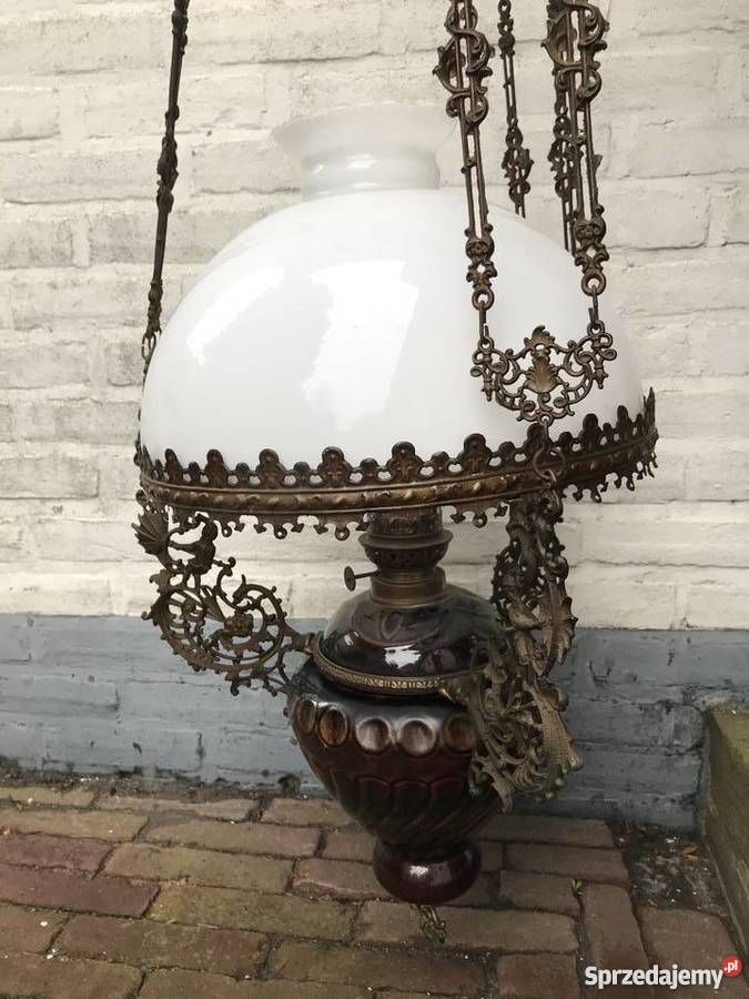 Przepiekny żyrandol lampa naftowa porcelanowy Antyki, Sztuka, Kolekcje Bystrzyca Kłodzka