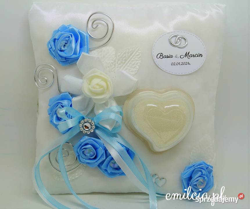 Poduszka Na OBRĄCZKi Biel Fuksja i Srebro OZDOBA Zielona Góra